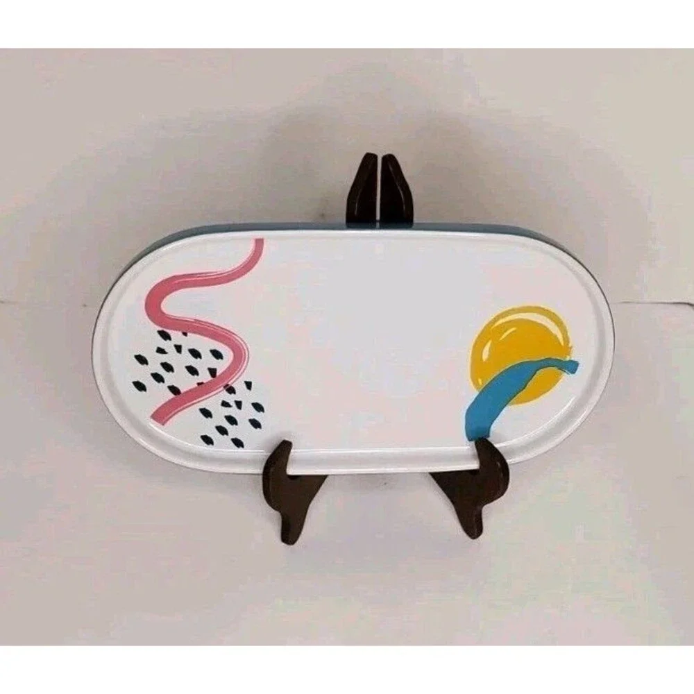 Grove Co Soap Trinket Tray Vanity Oval Catch All Ceramic Abstract Retro Pattern